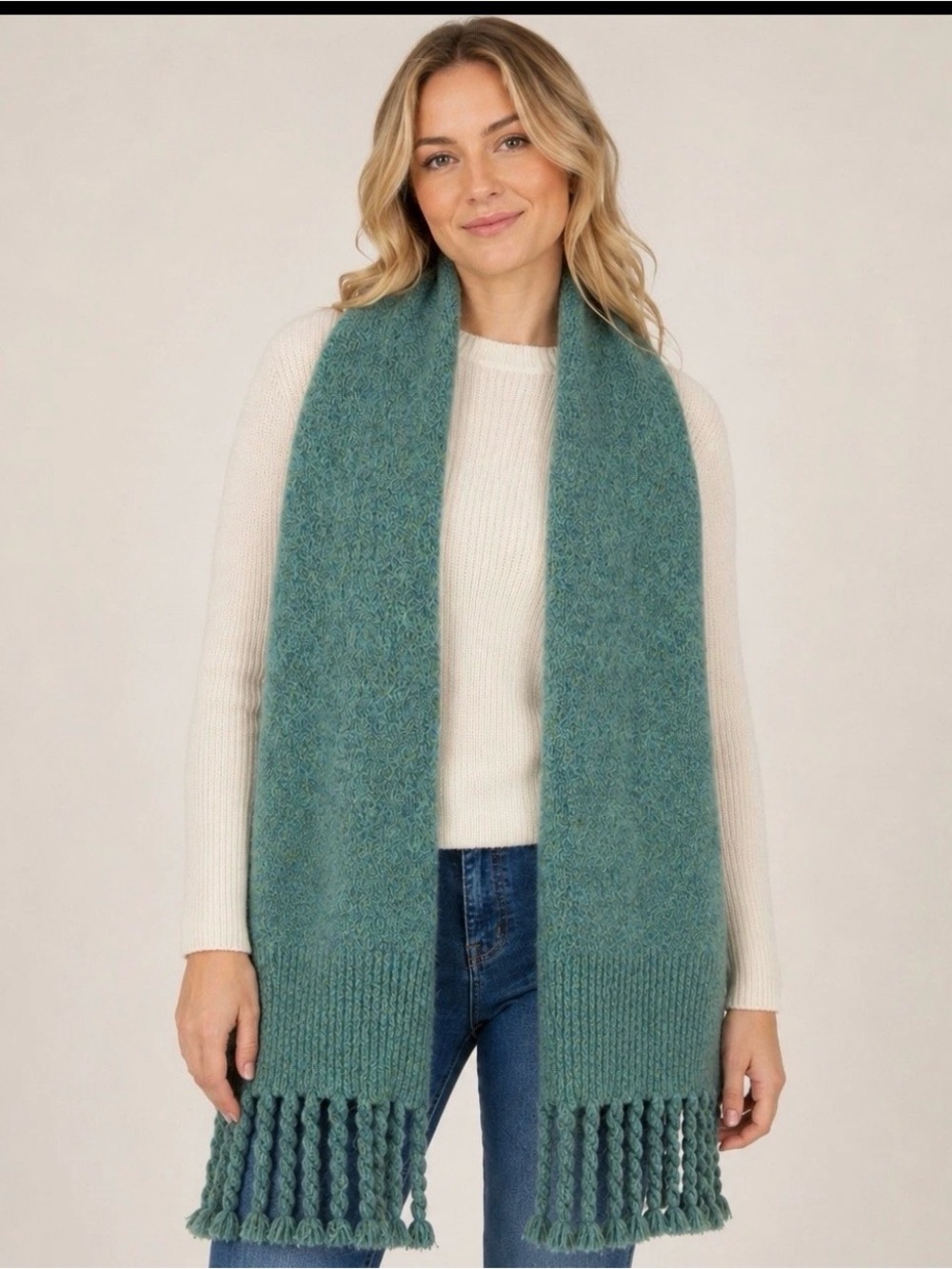NWT Anthropologie Scarf Women Teal Blue Green Marled Knit Twisted Fringe OS